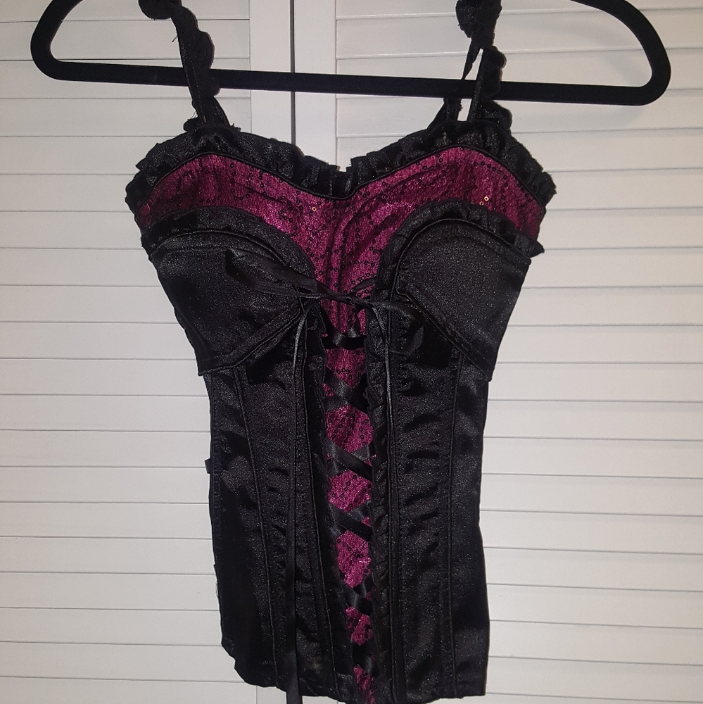 Sexy black and Fusia Pink Corset style top